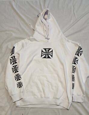 West Coast Choppers Iron Cross Logo White Hoodie Size XL